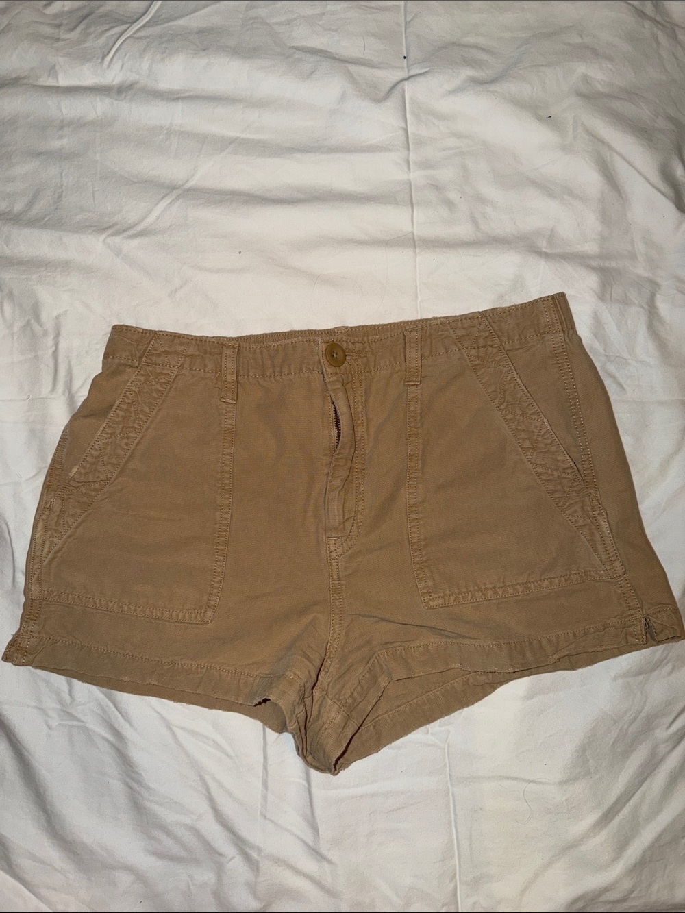 aerie High-Waist Tan Utility Shorts